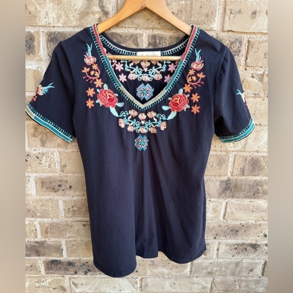 All About Her Tops - All About Her Embroidered Black Floral Women's Top size small